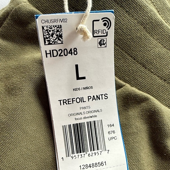 Adidas Boys Youth Trefoil Olive Green/White Cotton Joggers Sweat Pants NEW NWT - Picture 2 of 2